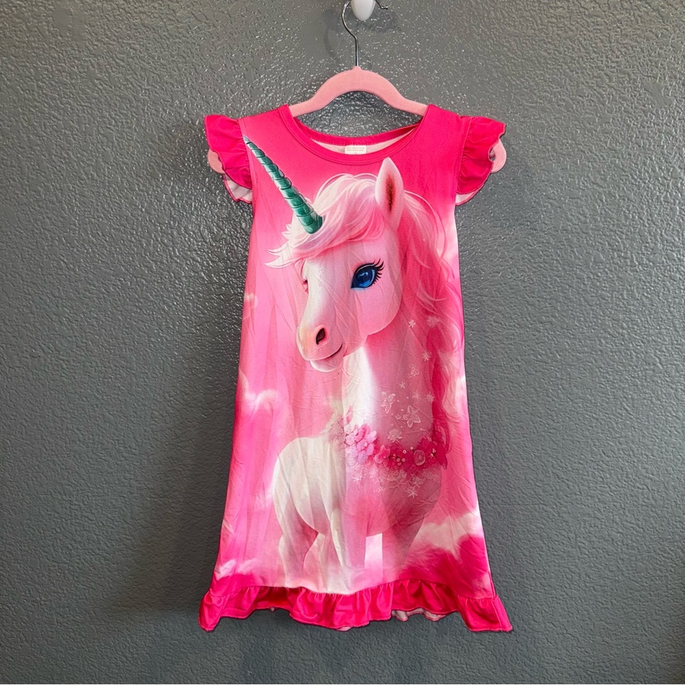 Girls Size 4/5 Pink Unicorn Short Sleeve Dress